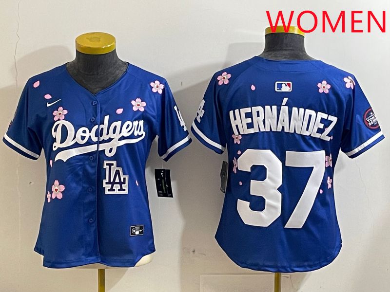 Women Los Angeles Dodgers 37 Hernandez Blue Sakura Edition 2025 Nike MLB Jersey style 9
